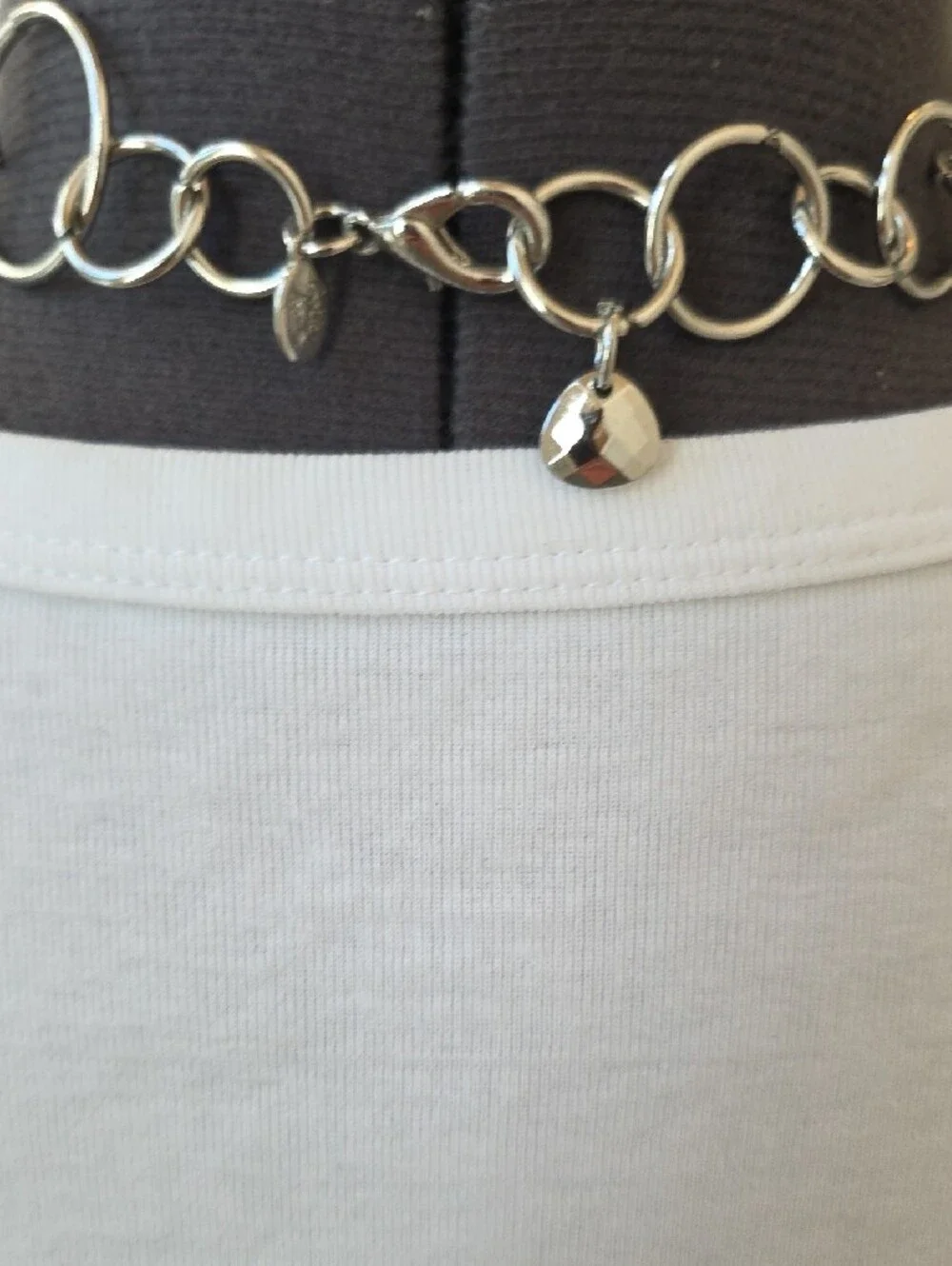 Cookie Lee Long Silver Tone Ring Chain Necklace/Belt